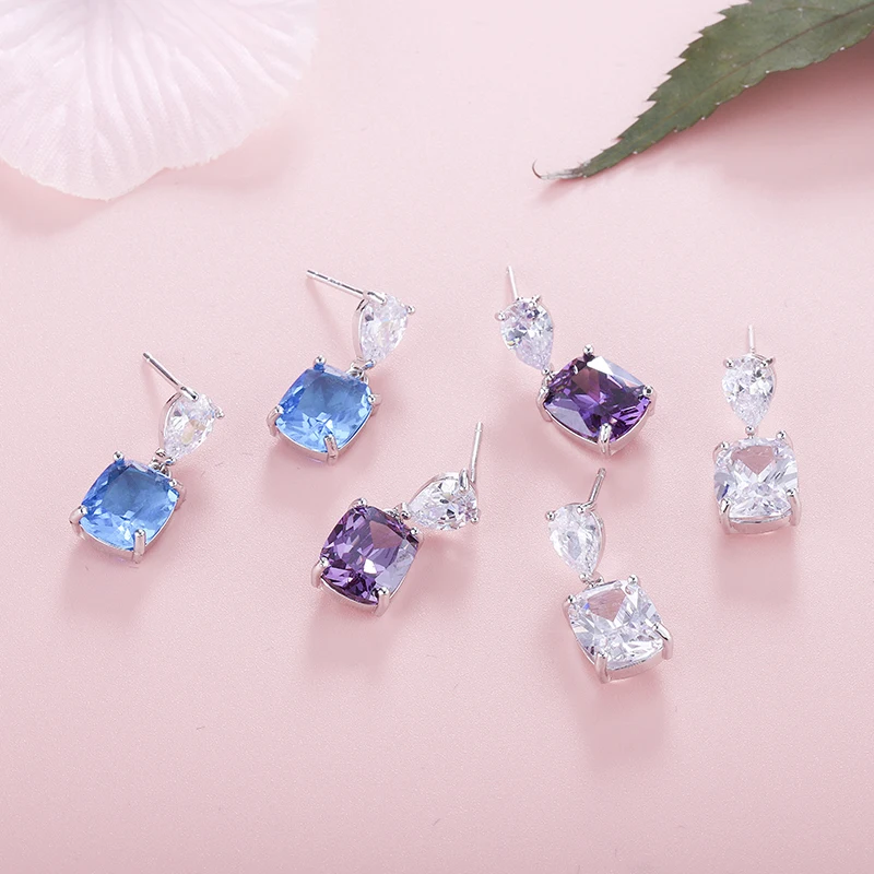 YANMEI 3 Colours CZ Simple Square Stud Earrings For Ladies Crystal Water Drop Shape Earring Wedding Fashion Gifts YME7559Y | Украшения и