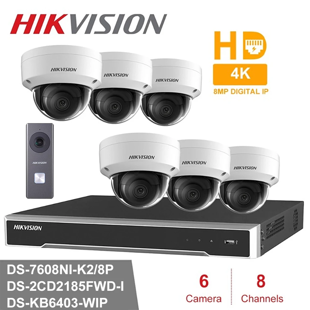 Wifi Hik 8CH DS-7608NI-K2/8 P HD POE NVR комплект 6 шт. 8MP DS-2CD2185FWD-I и DS-KB6403-WIP система безопасности IP камера наблюдения