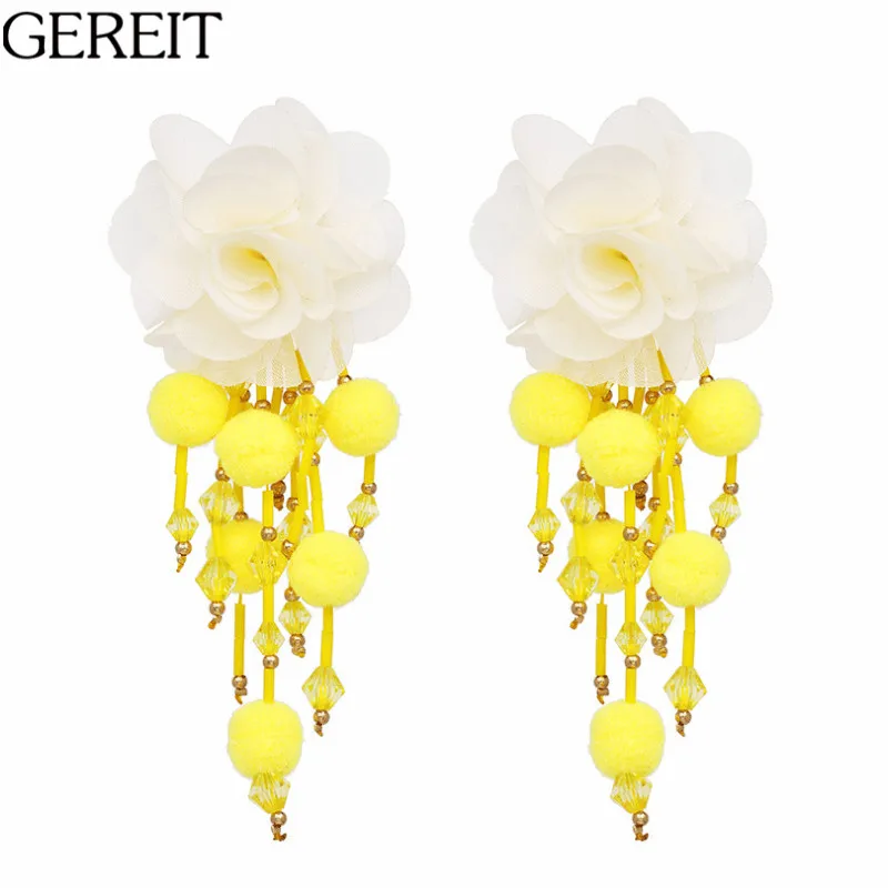 GEREIT Bohemia Ethnic Falcon Tassel Earrings Handmade Lace Flower Pompom Ball Long Statement Women Boho Indian Jewelry | Украшения и