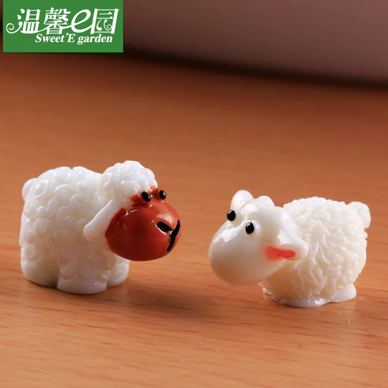 

Sale 2 Pcs/lot White Sheep Resin For Miniature Garden Fairy For Home Decoration