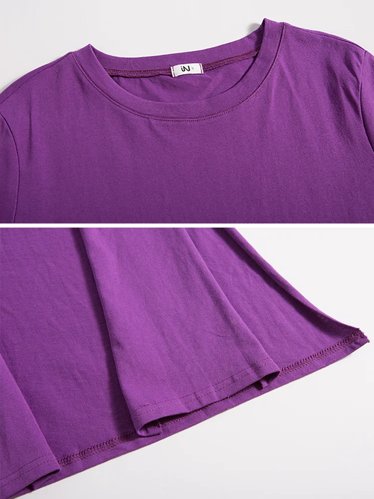 

Long Summer Women's T-shirt Side Front Vent 100% Cotton Female Tops Back Letter Printed Short O-neck Unique Tees Streetwear