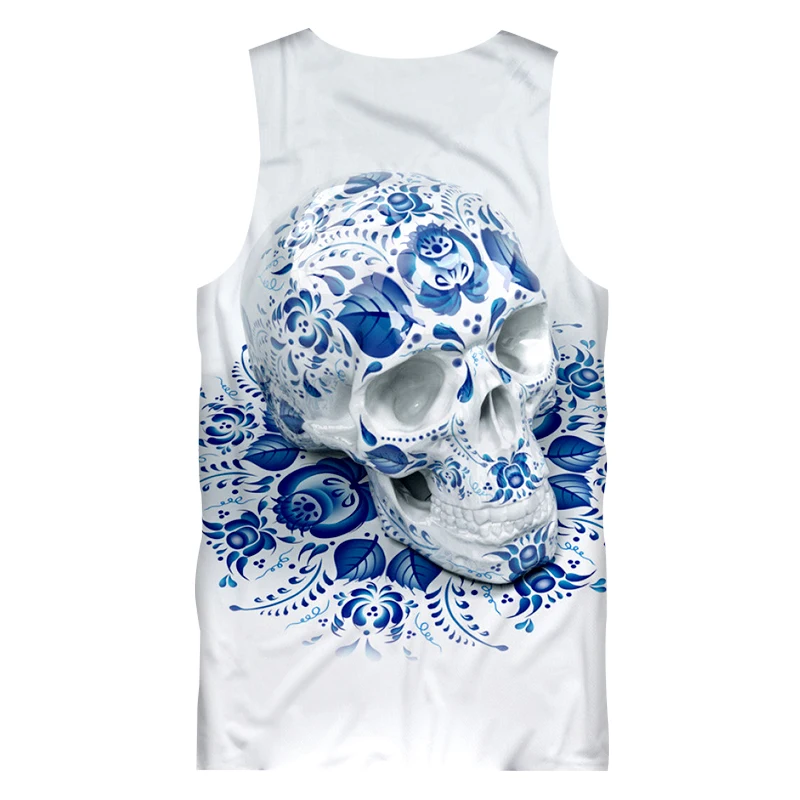 Жилет OGKB мужской модный 3D топ на бретельках с принтом синих черепов Повседневный