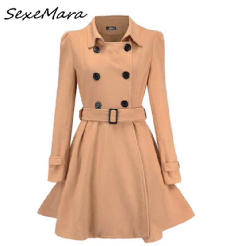

Plus Size 2019 Slim Solid Long Fall Coat Women Double Breasted Blet Black Casual Regular Fashion Coat