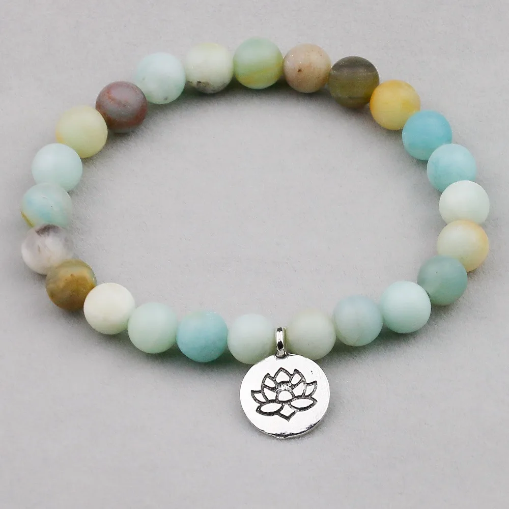 8 мм натуральные высококачественные бусы из камня амазонита с подвеской лотоса