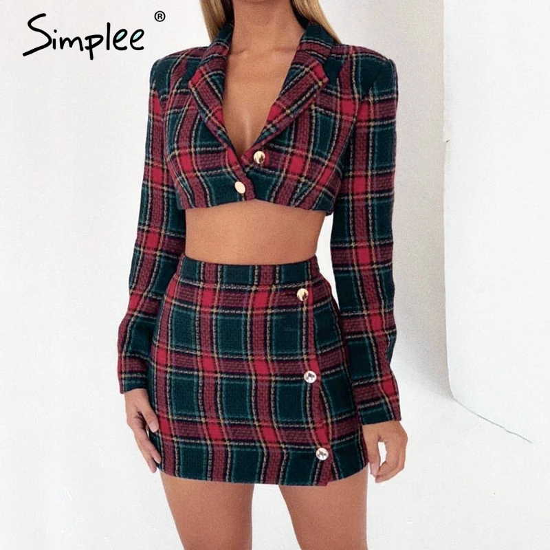 Simplee зимний комплект из 2 предметов твидовое клетчатое платье укороченный Топ для