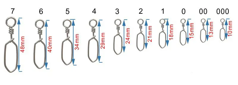 

[1000pcs] NEW Square Snap Fishing Swivels Barrel Swivel Fishing Tackle Accessory Size #000~#7
