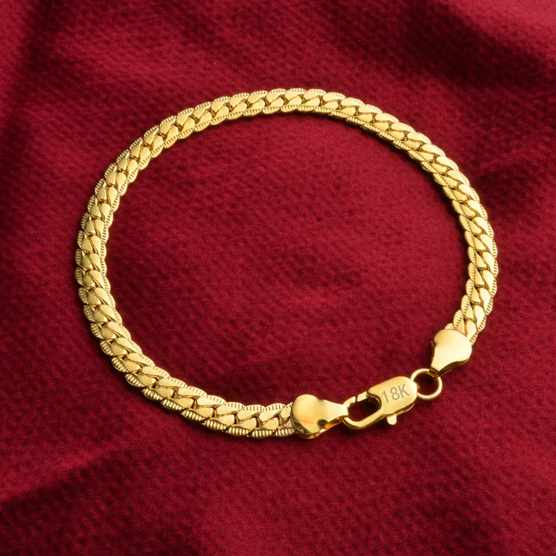 

YINHED Stamp Yellow Gold Filled Bracelet for Men and Women Width 5MM Length 20CM Chain Link Bracelets Fashion Jewelry ZB029