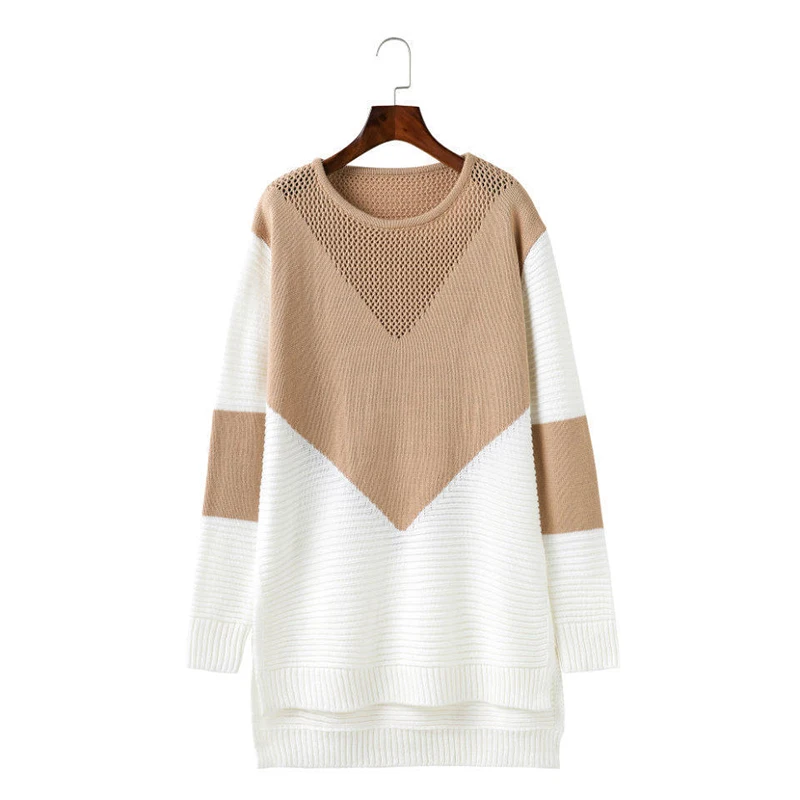 

Новинка 2017, Женский вязаный свитер с длинным рукавом, пуловер, модный осенний Повседневный свитер с круглым вырезом, топы контрастных цвето...