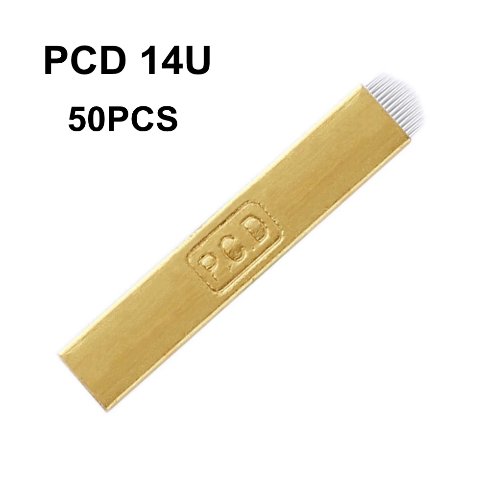 50 шт. иглы для микроблейдинга PCD 14 контактов u-образный Перманентный макияж лезвия для ручного татуажа бровей Изогнутое лезвие для татуировки ручка