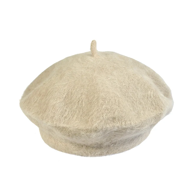 Женский однотонный пушистый берет простая изящная маленькая круглая Женская