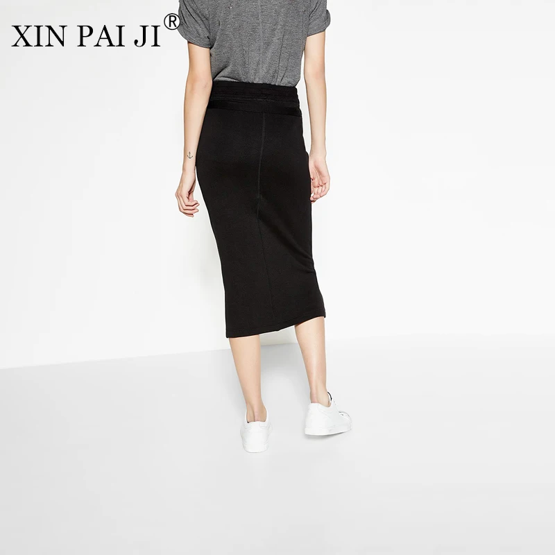 Xin Pai Ji/длинные Для женщин юбка черный элегантный Юбки для Повседневная обувь