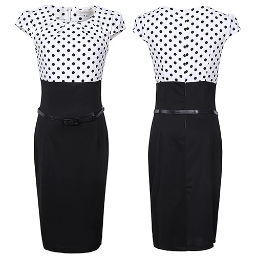Женское элегантное облегающее платье карандаш в горошек лоскутное