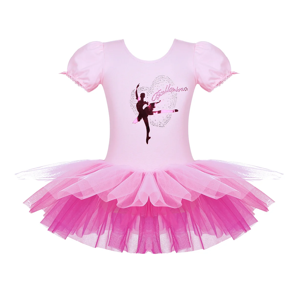 Pink Rose Red Iixpin для девочек, для балета Платье-пачка из сетчатой ткани с пузырьками рукавами блестящие стразы для гимнастики трико балерины костюмы принцессы - Цвет: Pink Rose Red