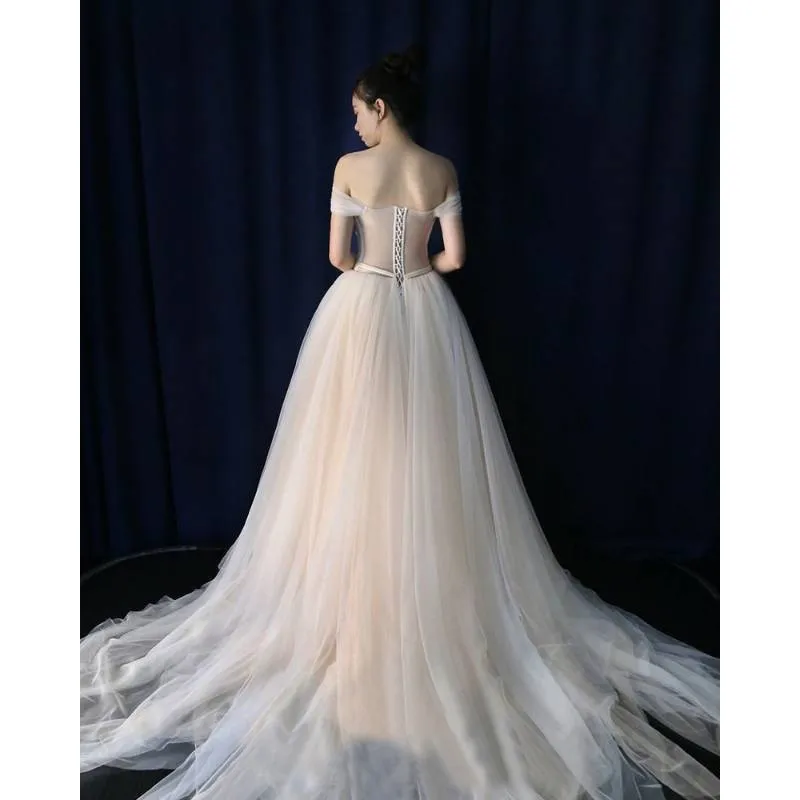 Женское длинное платье с открытыми плечами Erosebridal трапециевидной формы большого