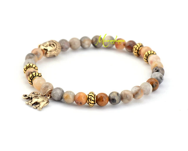 6 ММ С Ума Агат Будда и Слон Браслеты Из Бисера Растянуть Чешские Украшения