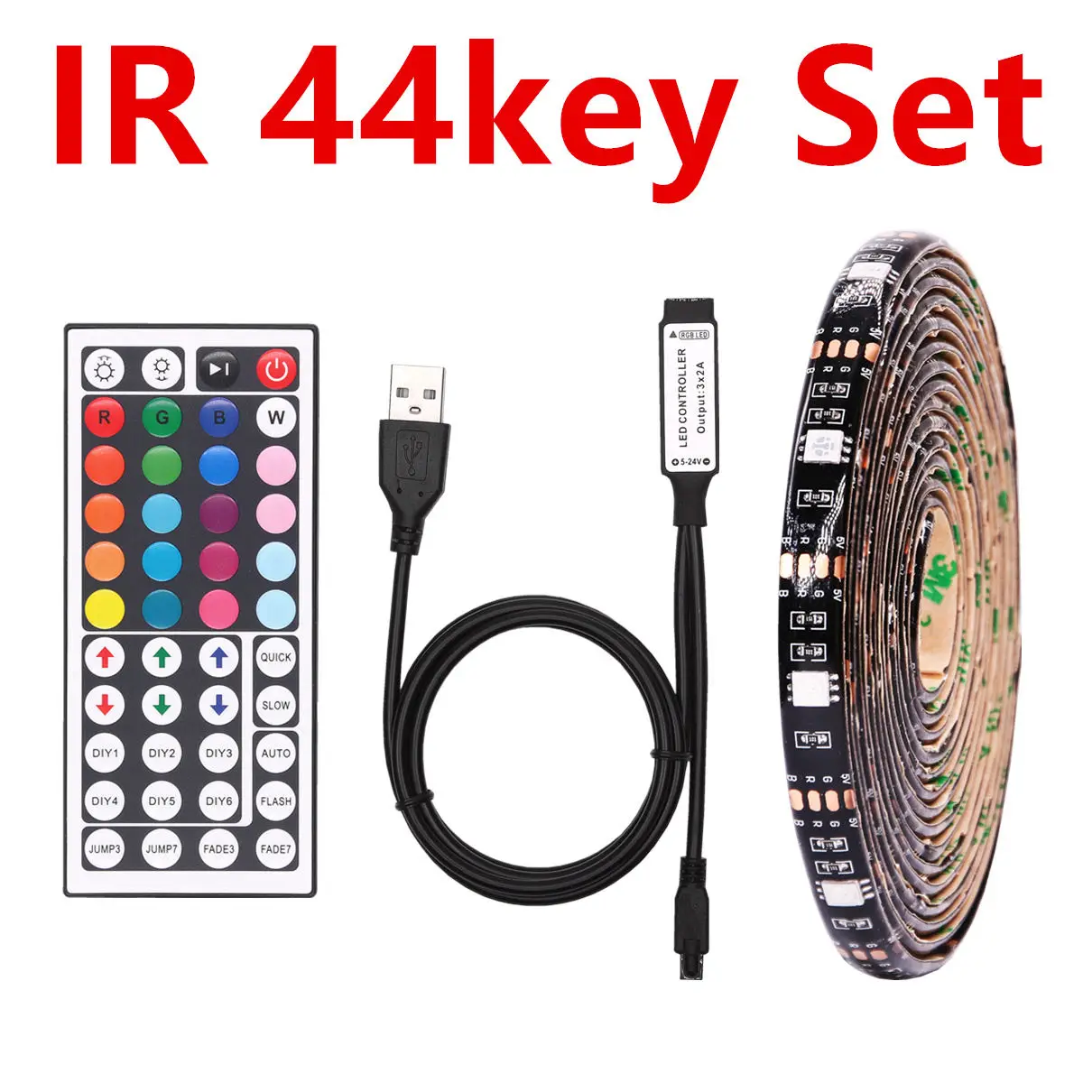 DIY 5050 RGB Светодиодная лента Водонепроницаемая DC 5 В USB светодиодный светильник гибкие ленты 50 см 1 м 2 м 3 м 4 м 5 м добавить пульт дистанционного управления для ТВ фона - Испускаемый цвет: IR 44Key Set