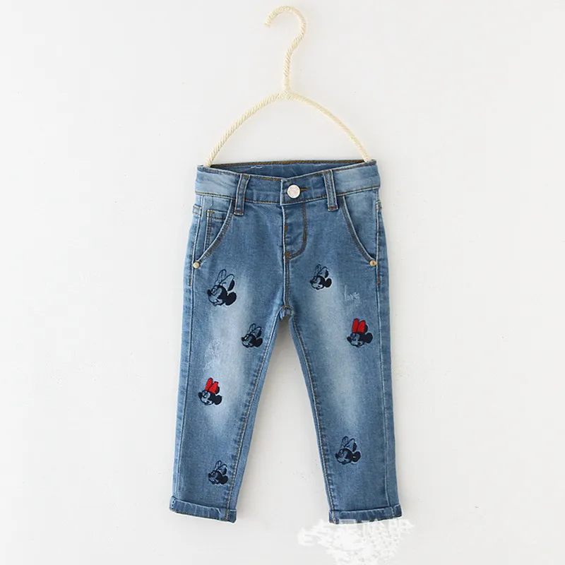

Весенняя одежда для малышей, джинсы с Минни для маленьких мальчиков и девочек, детские повседневные штаны, эластичные штаны для новорожденн...