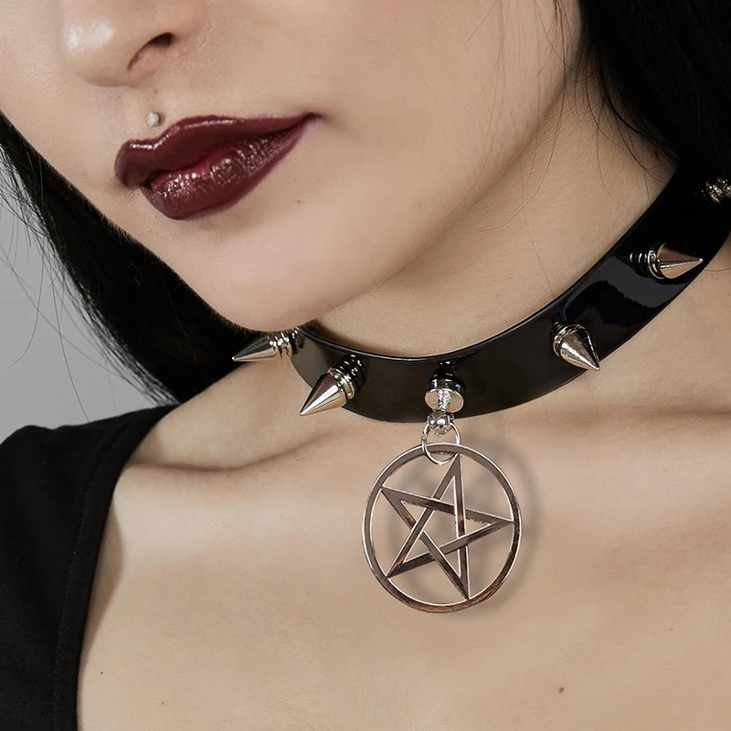 InstaHot черный чокер с заклепками из искусственной кожи ожерелье готический панк звезда холлоуина веревка-цепь шикарный дизайн уличная Женская бижутерия
