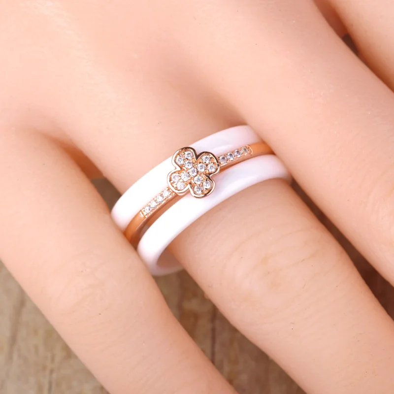 Blucome Роскошные Клевер Керамика Женщины Человек Кольцо Черный Белый Розового