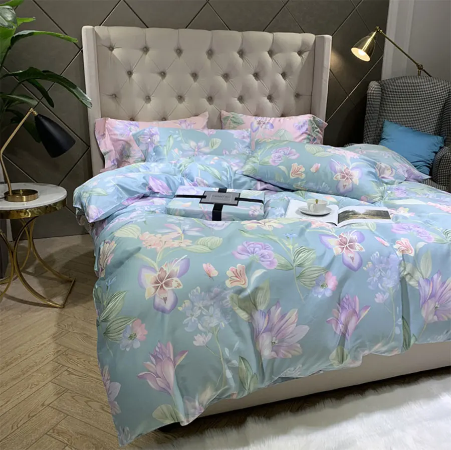 

Modern design pink blue flower bedding set adult teen girl,full queen king cotton home textile bed sheet pillow case quilt cover