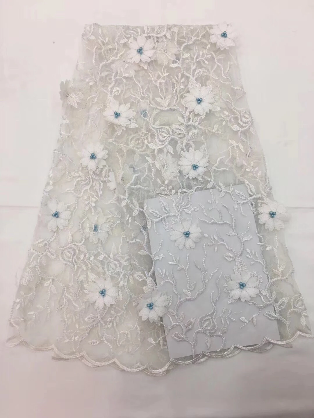 

White Brown Nigerian Lace Fabrics For Wedding 2018 African Lace Fabric With beads High Quality 3d Embroidery French Lace LCD951