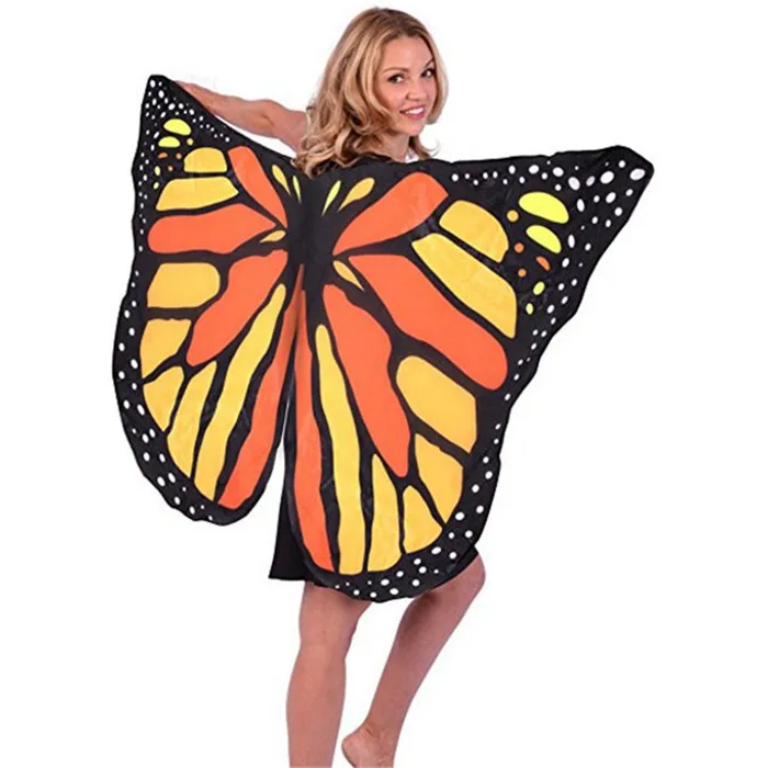 Colorful Print Butterfly Wings Soft Fabric Women Shawl Sunscreen Beachwear Poncho Rave Festival Dance Show Sexy Lady Shawls - Цвет: design 4