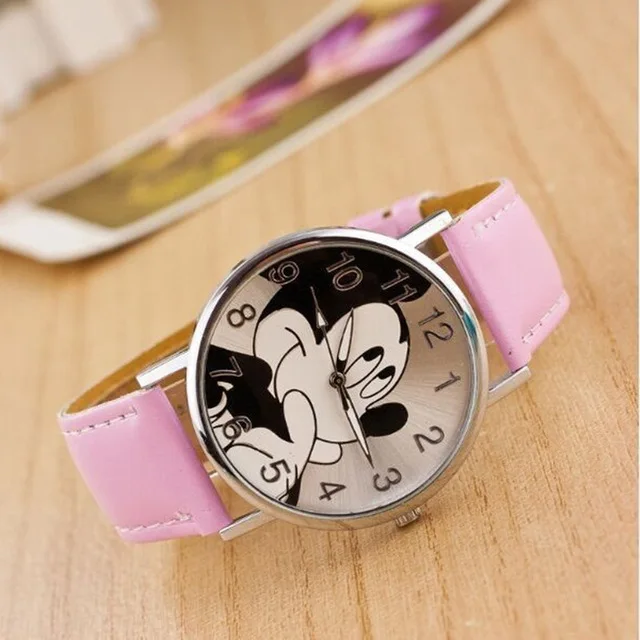 pink Reloj mujer, хит, роскошный бренд, медведь, металлическая сетка, нержавеющая сталь, повседневные кварцевые часы, женское платье мультяшная мышь, часы, часы - Цвет: pink