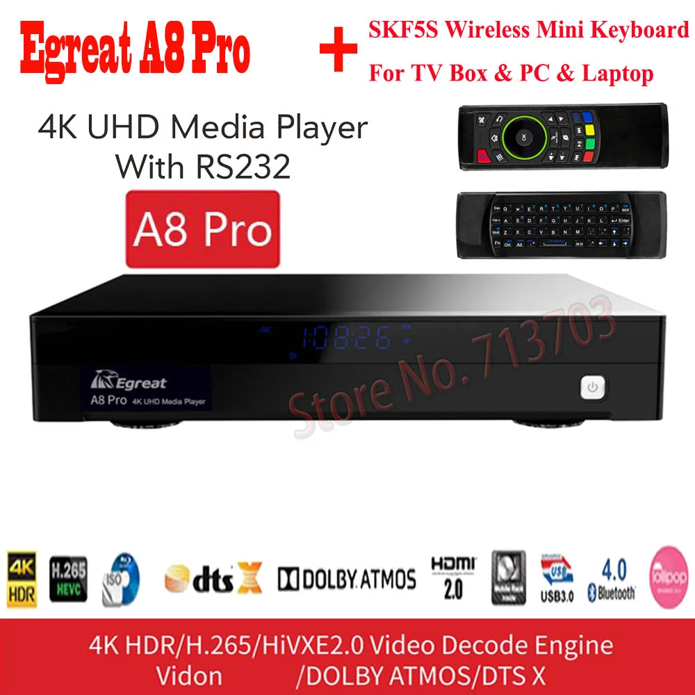 A8 Pro N F5S Egreat A8 Pro UHD медиаплеер Профессиональный 4K Android 7,0 Smart tv Box Bluetooth 3,5 ''HDD SATA HDMI2.0 HD приставка клавиатура - Цвет: A8 Pro N F5S