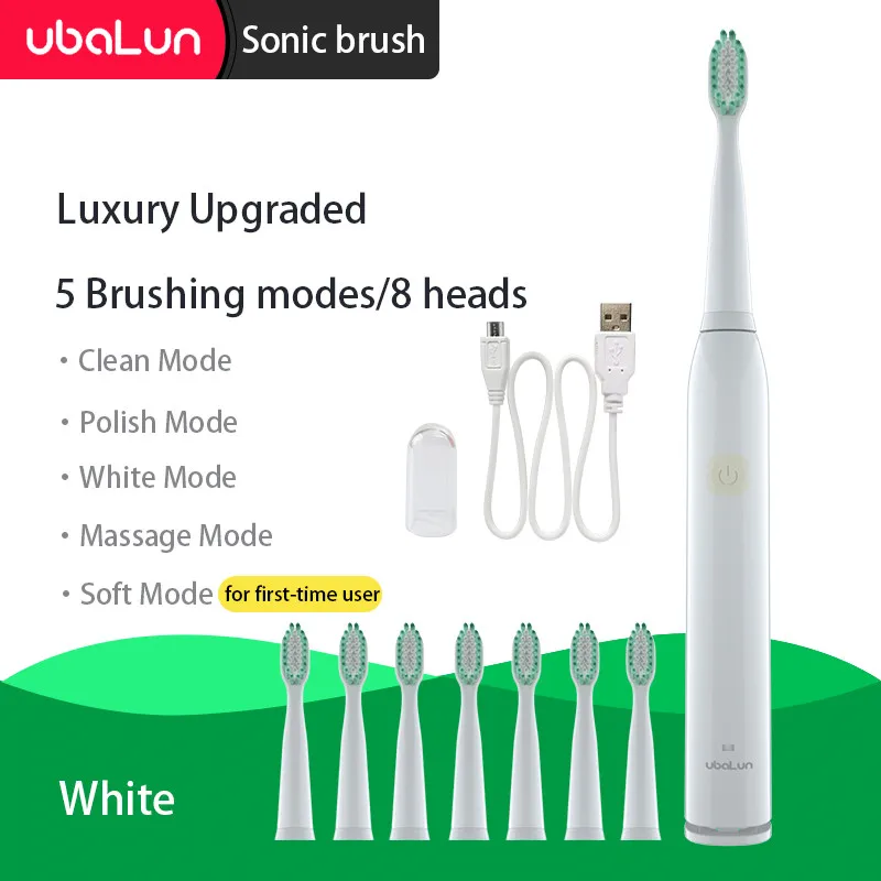 White 5 modes 8 head UBALUN Электрический Зубная щётка 5 режимов зубная щетка электрическая перезарядки зубные электрическая щетка 8 сменная насадка для Sonic Зубная щётка - Цвет: White 5 modes 8 head