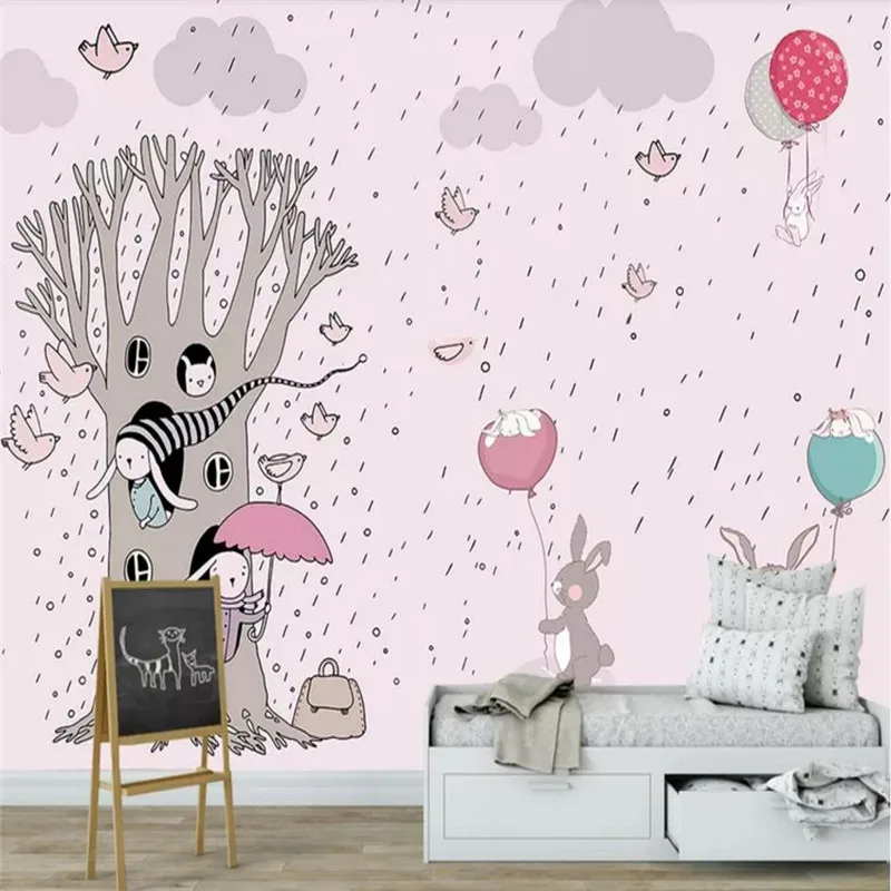 

Custom wallpaper fashion cartoon small figure balloon bedroom wall - decorative waterproof material