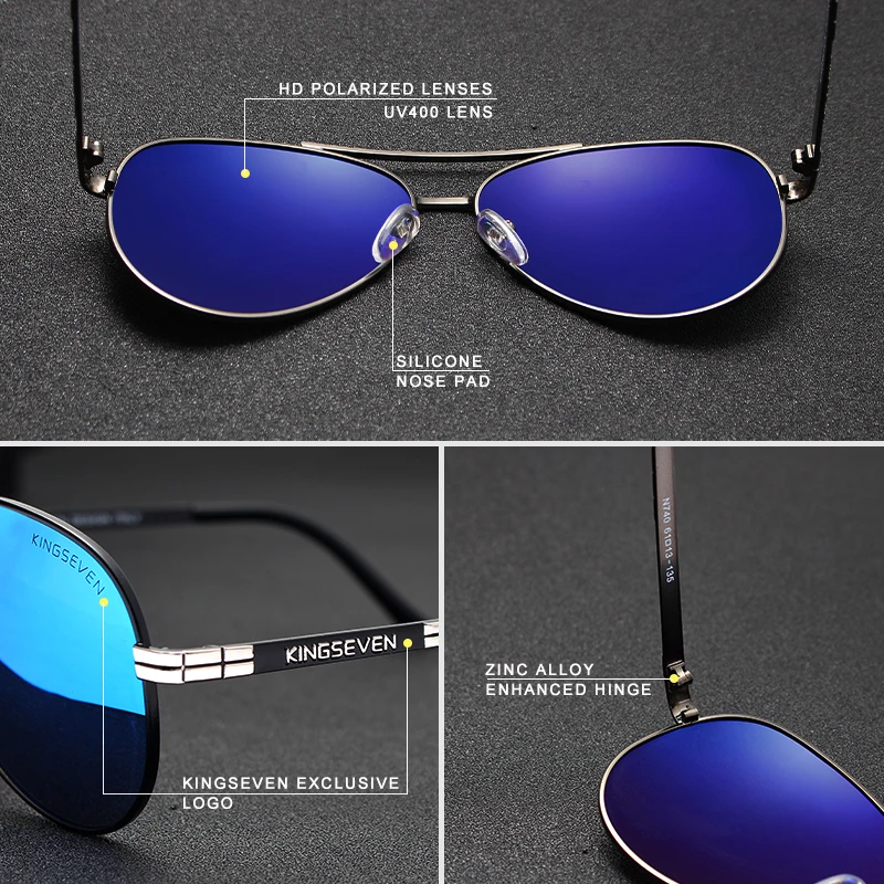 KINGSEVEN Men's NEW Fashion Sunglasses Polarized Mirror Lens Eyewear Accessories Driving Sun Glasses Shades UV400 | Аксессуары для