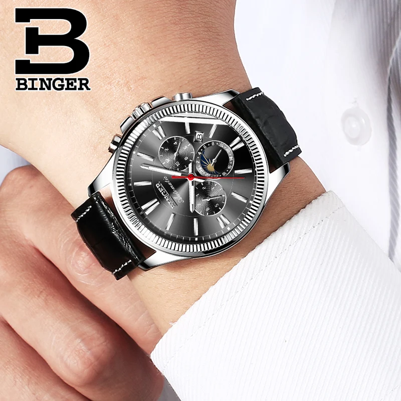 Новинка 2019 швейцарские автоматические механические часы мужские Бингер
