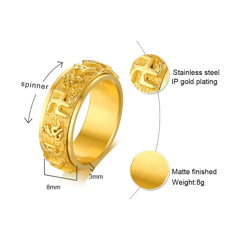Буддистское кольцо для мужчин 8 мм кольца из нержавеющей стали вращающиеся