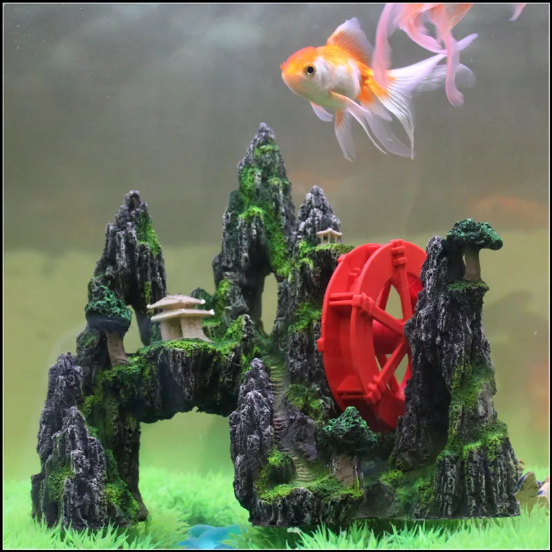 

Aquarium decoration rockery mountain view windmill L25cm*W19cm*H23cm fish tank ornament resin craft free shipping
