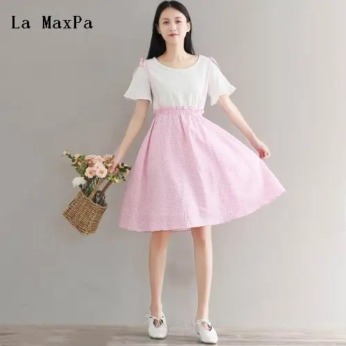 Mori Girl летнее женское милое платье круглый воротник лоскутный плед vestidos De Festa