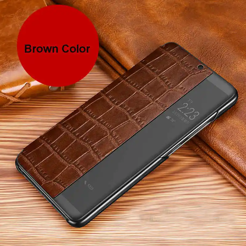 brown Чехол из натуральной кожи для huawei P20 Pro, чехол для телефона Wakeup, умный чехол для huawei P20, чехол с окошком - Цвет: brown