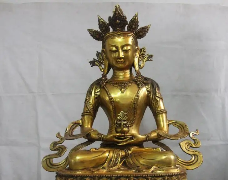 27 &quotКитайский Медь Бронза kwan-инь Boddhisattva Амитаюс долголетия статуя Будды | Дом и