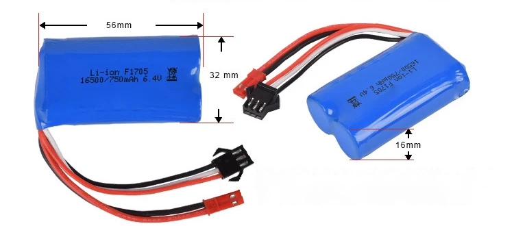 6,4 v 750 мА/ч, 15C 16500 литий-ионный аккумулятор Батарея WLTOYS A959-A 969-A 979-A K929-A батареи для радиоуправляемых игрушек SM-2P JST-2P