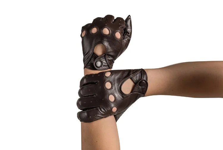 

Men Fashion sport Genuine Leather Gloves Ladies Punk Driving Gloves Four season Italy real Leather Gloves black coffee