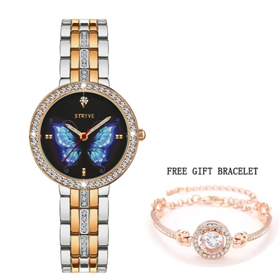 rose and bracelet Лучшие продажи модные женские часы из розового золота STRYVE Бабочка для женщин нарядные кварцевые Цветочные поверхности магнитные часы Relogio Feminino - Цвет: rose and bracelet