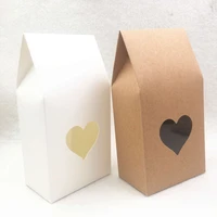 50pcs brownwhite paper handmade candy bags paper brown stand up window gift boxes for weddinggiftjewelryfood packing bags