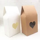 50 шт., коричневыебелые бумажные пакеты для конфет ручной работы, коричневые бумажные подарочные коробки с окошками для свадьбы, подарка, ювелирных изделий, упаковки продуктов питания