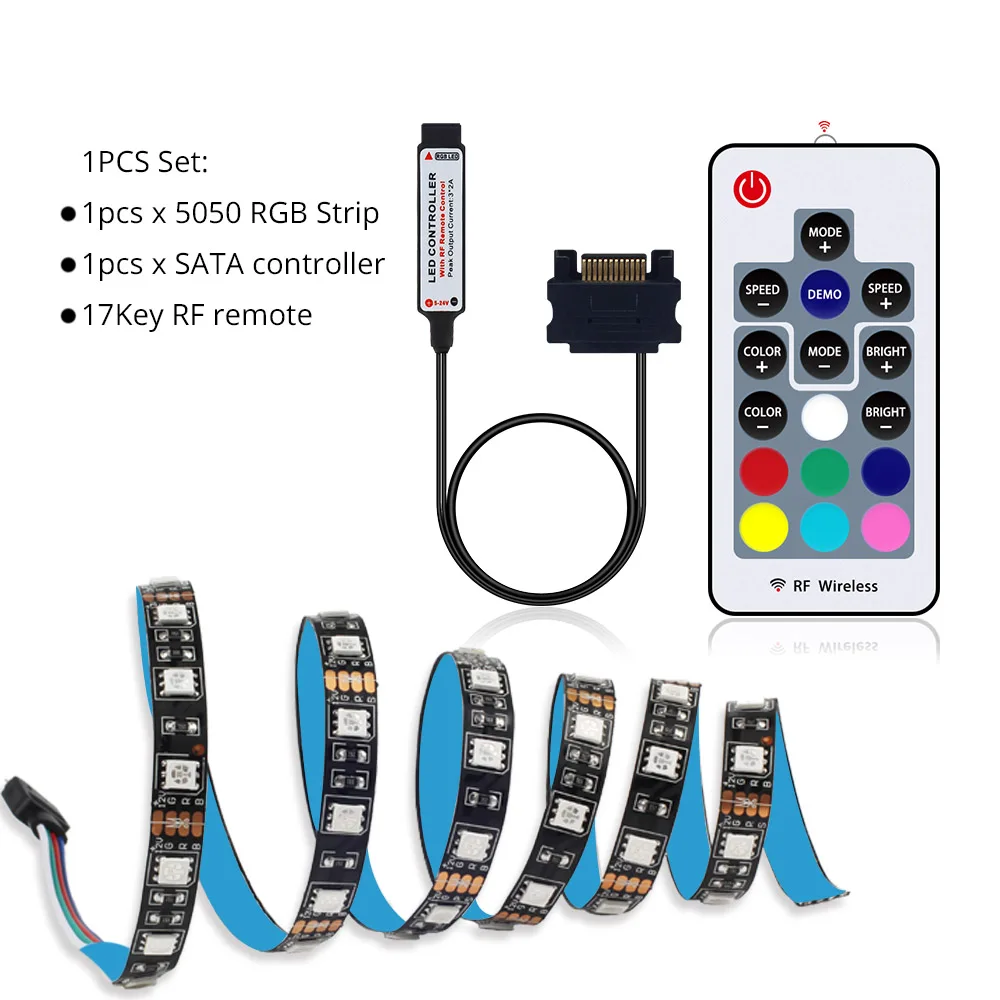 5050 12 В RGB Светодиодная лента для компьютерный корпус ПК украшение с SATA 17Key RF пульт