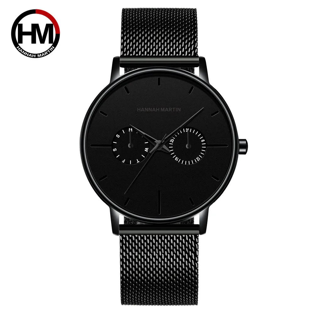 HM-150-W-balck Мужские часы от ведущего бренда, роскошные многофункциональные часы с маленьким циферблатом из нержавеющей стали, стильные водонепроницаемые наручные часы Relogio Masculino - Цвет: HM-150-W-balck