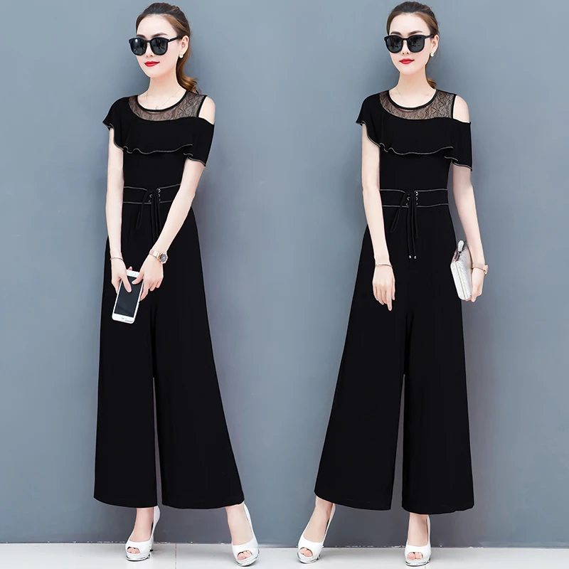 

Summer Women Clothes New In Fashion Jumpsuits Wide-Legged Pants Suit Leisure Clothes Black Outfit Vestido Jumper Casual O Neck
