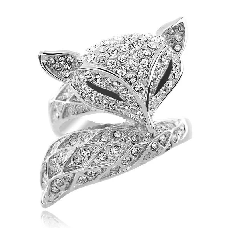 MOONROCY Free Shipping Fox Animal Jewelry Wholesale Rose Gold Color Cubic Zirconia Crystal Rings Fashion Women's Party Gift | Украшения