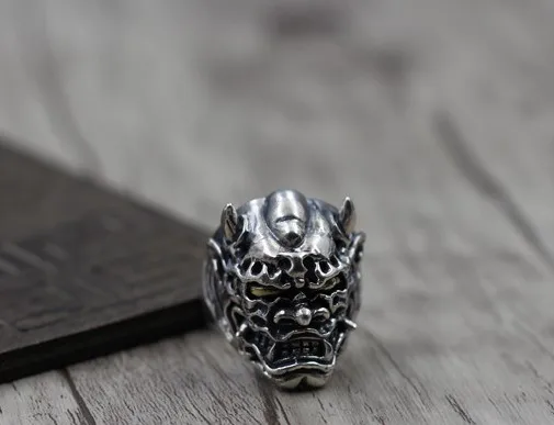 Зло маски для Hannya кольцо 925 пробы Серебряное с открытым концом | Украшения и