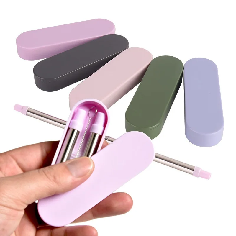 Многоразовая Складная соломинка из нержавеющей стали телескопическая металлическая соломинка с кистью портативная коробка для хранения дропшиппинг