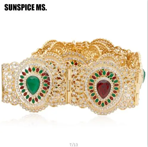 SUNSPICE-MS, золотой цвет, марокканский кафтан, ремень, широкая сторона, большие стразы из смолы, свадебная цепочка на талию, регулируемая длина - Окраска металла: YL0549