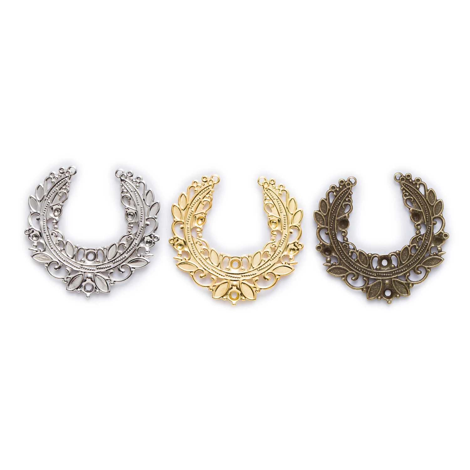 

10 Pcs 3 Color Hollow Round Filigree Wreath Connnector Embellishments Findings Jewelry Making DIY 45mm